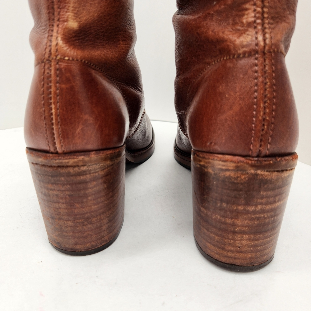 Vintage Thom McAn boots women 6.5 brown leather lace up knee high heel Made USA - Picture 11 of 16